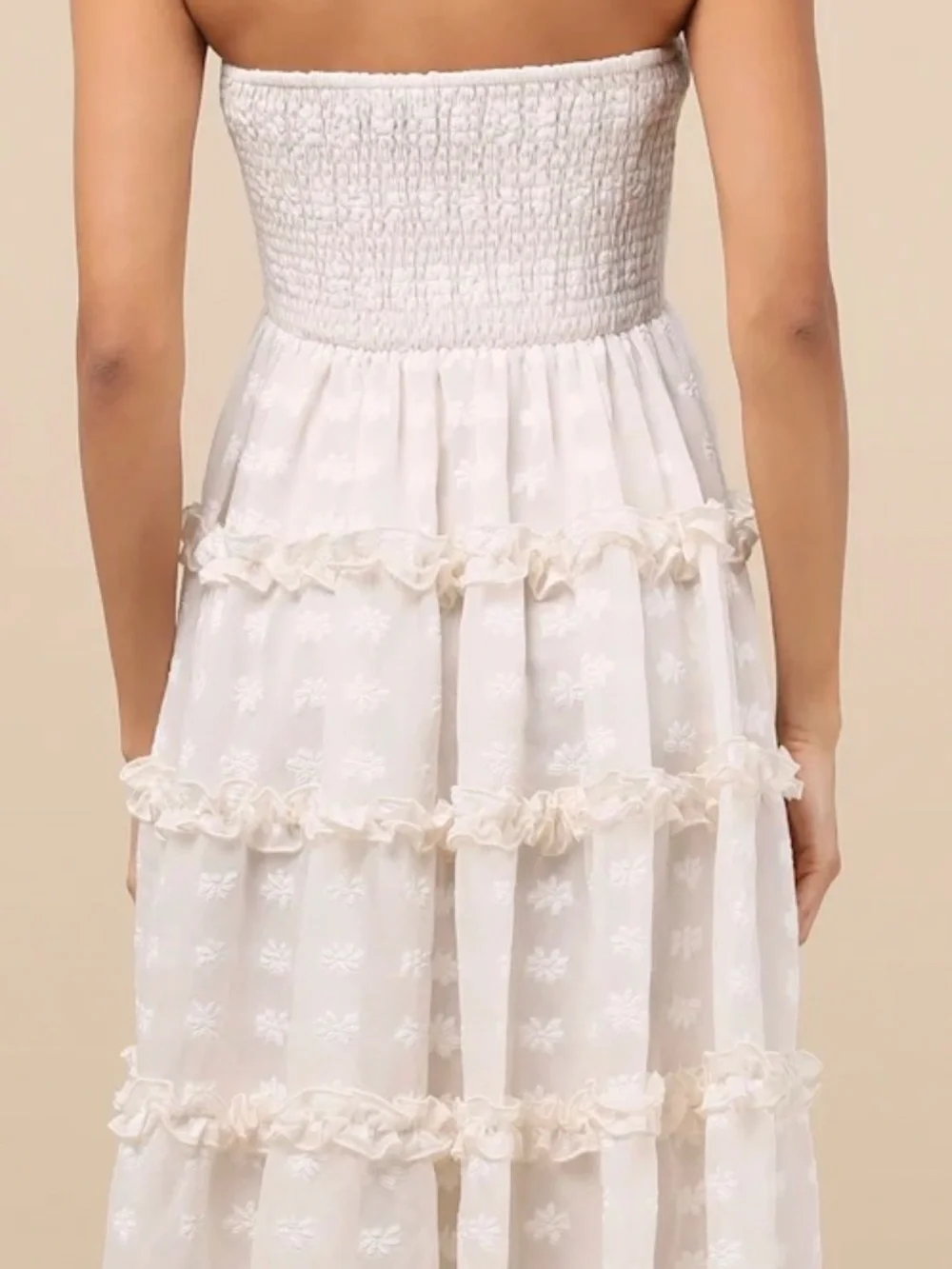 NWT Medium Lulus Beautiful Sentiments Ivory Floral Strapless Tiered Midi Dress - Picture 2 of 3